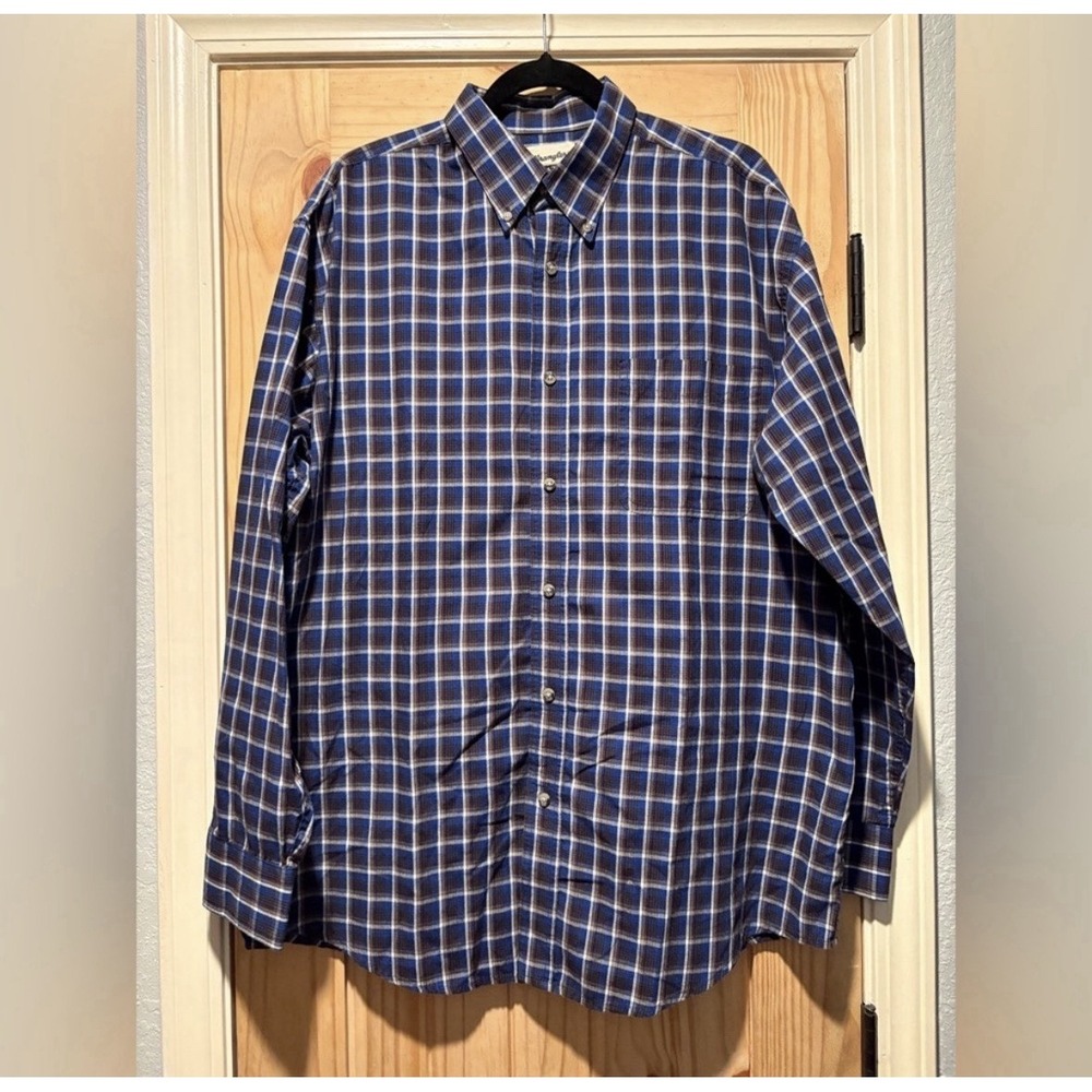 Wrangler Riata Shirt Mens XL Blue Plaid Long Sleeve Button Down MR2083A